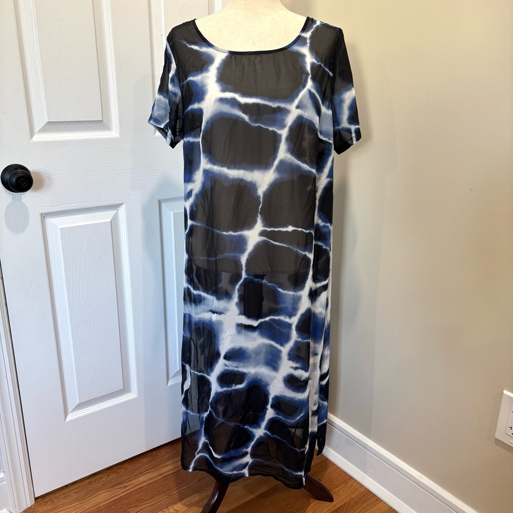 Monroe & Main Sheer Blue Tie Dye Beach Cover Up Dress L